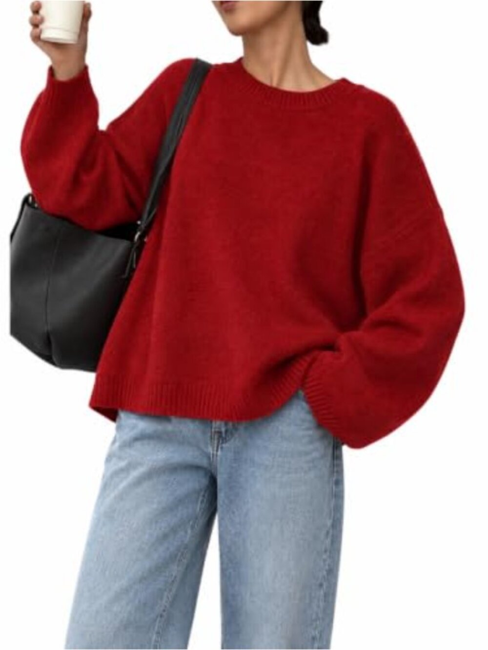 Women's Long Sleeve Crew Neck Knit Pullover Sweater Loose Fit Fall Top